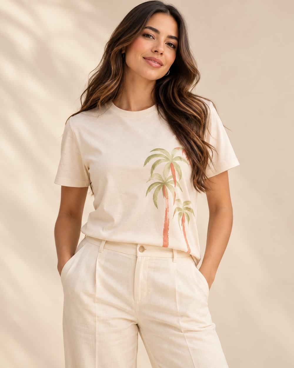 Camiseta Palma · Crema · estampado tropical